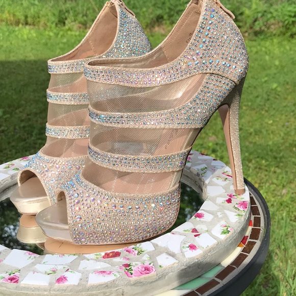 De Blossom Collection Shoes - DeBlossom Nude Eternity Bling Sexy Sequin Heels
